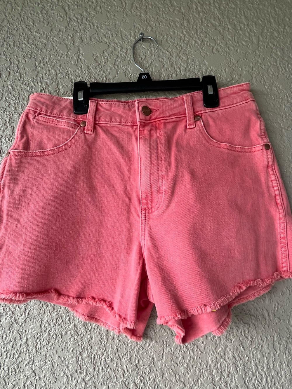 Wrangler Pink Cowboy High-Rise Frayed Hem Denim Shorts